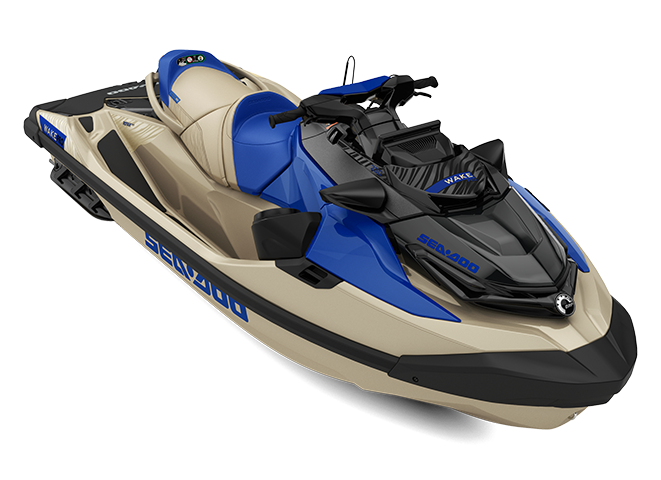Moto acuática Sea-Doo Wake Pro 230 2026 con colores arena/azul deslumbrante.