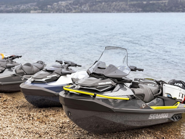 Sea-Doo PWC lined up on the beach