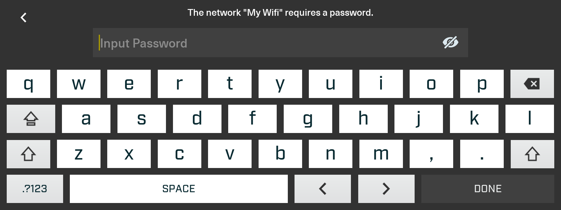 Adding the wifi password in the settings of the 10,25'' touchscreen display