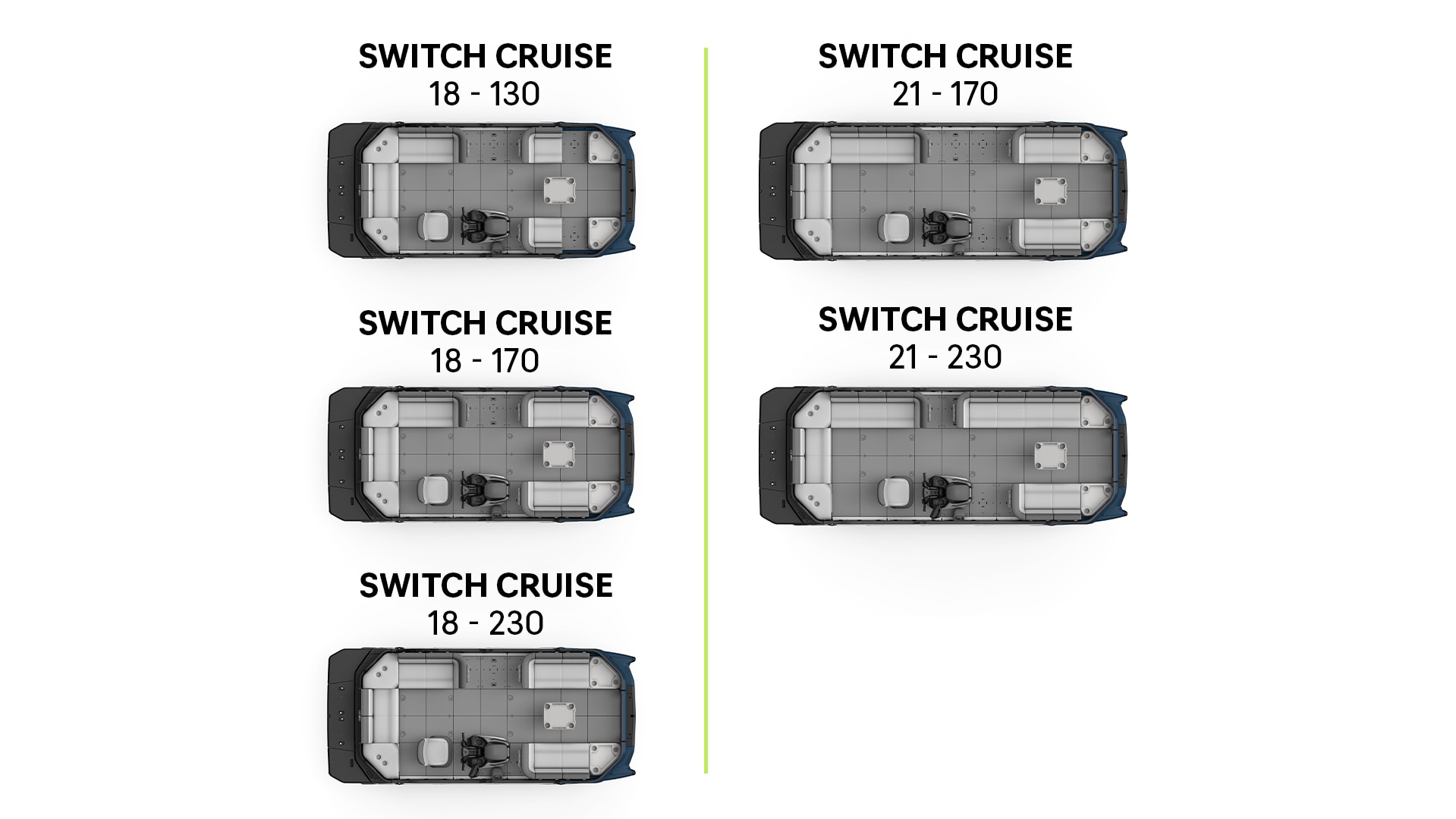 Plan d'aménagement des bateaux pontons Sea-Doo Switch Cruise
