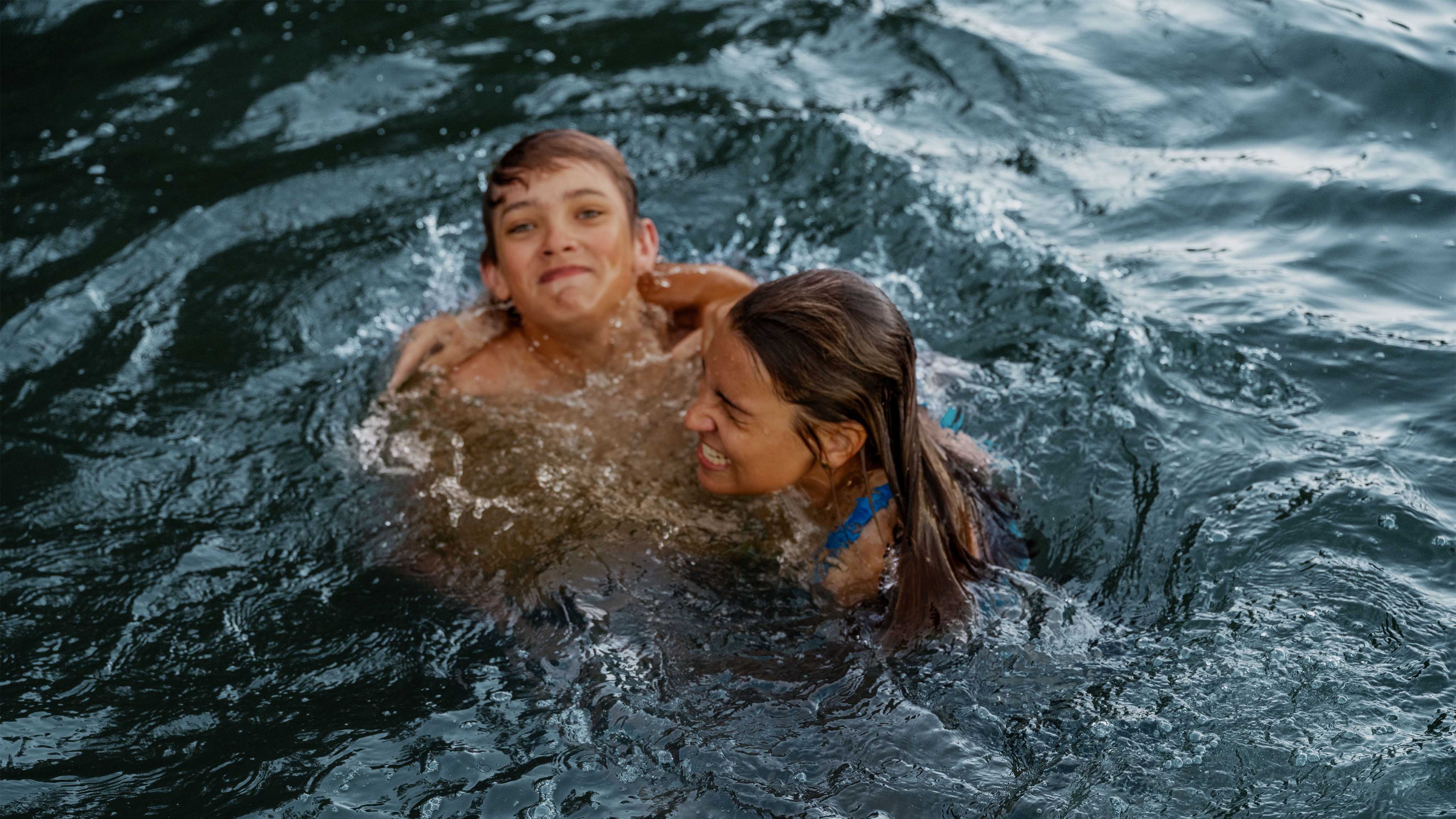 Two kids playing in the water