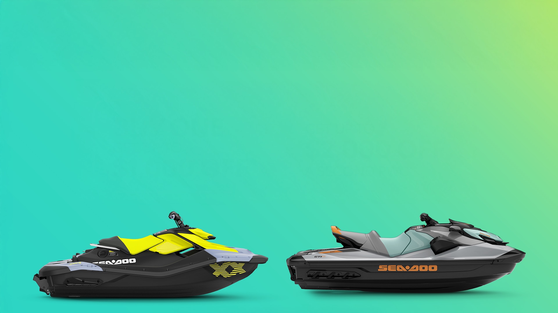 2024 Sea-Doo Spark and 2024 GTI personal watercraft models on a vibrant gradient background