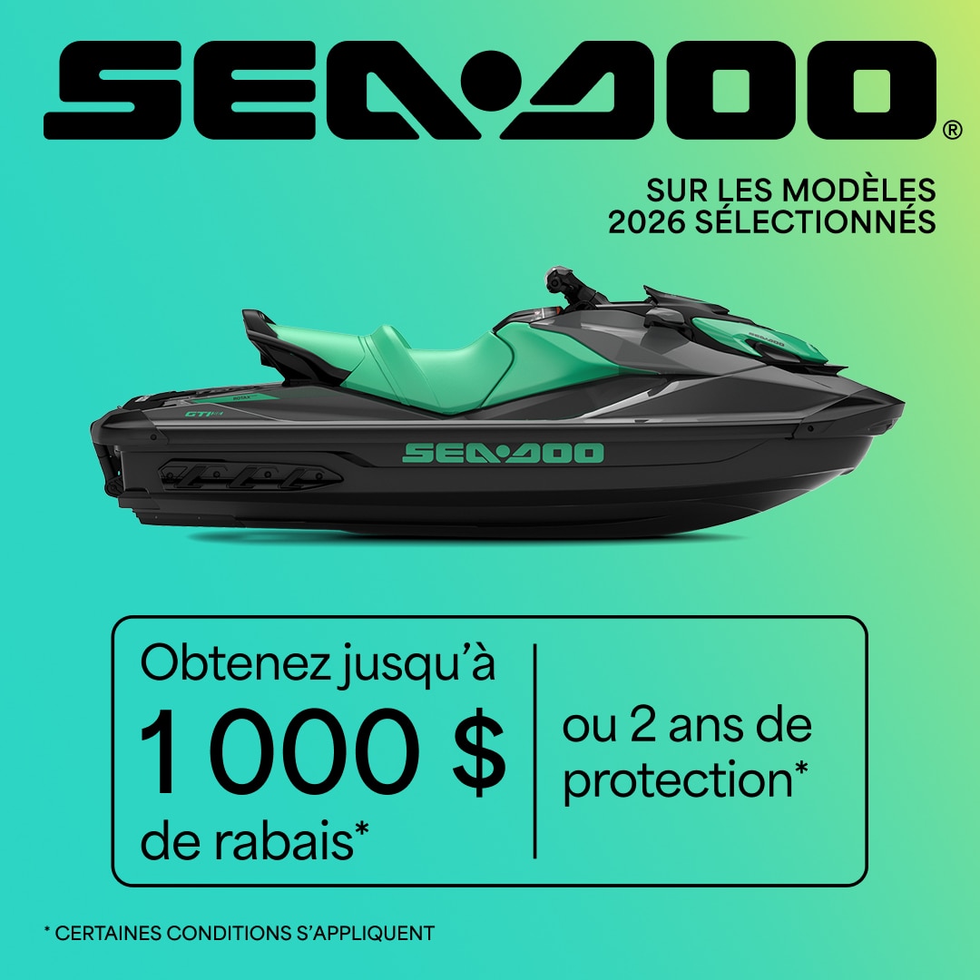 Obtenez jusqu'à 1000$ de rabais ou 2 ans de protection sur les modèles de motomarine 2026 sélectionnés