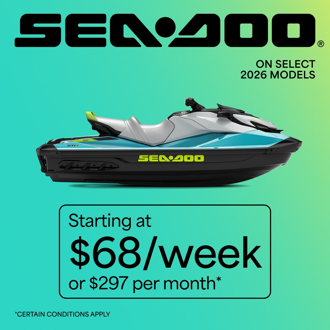 Select 2026 Sea-Doo PWC models starting at $68/week or $297 per month