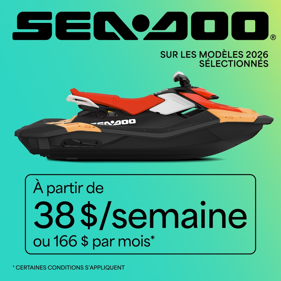 Modèles de motomarine Sea-Doo 2026 sélectionnés à partir de 38$/semaine ou 166$ par mois