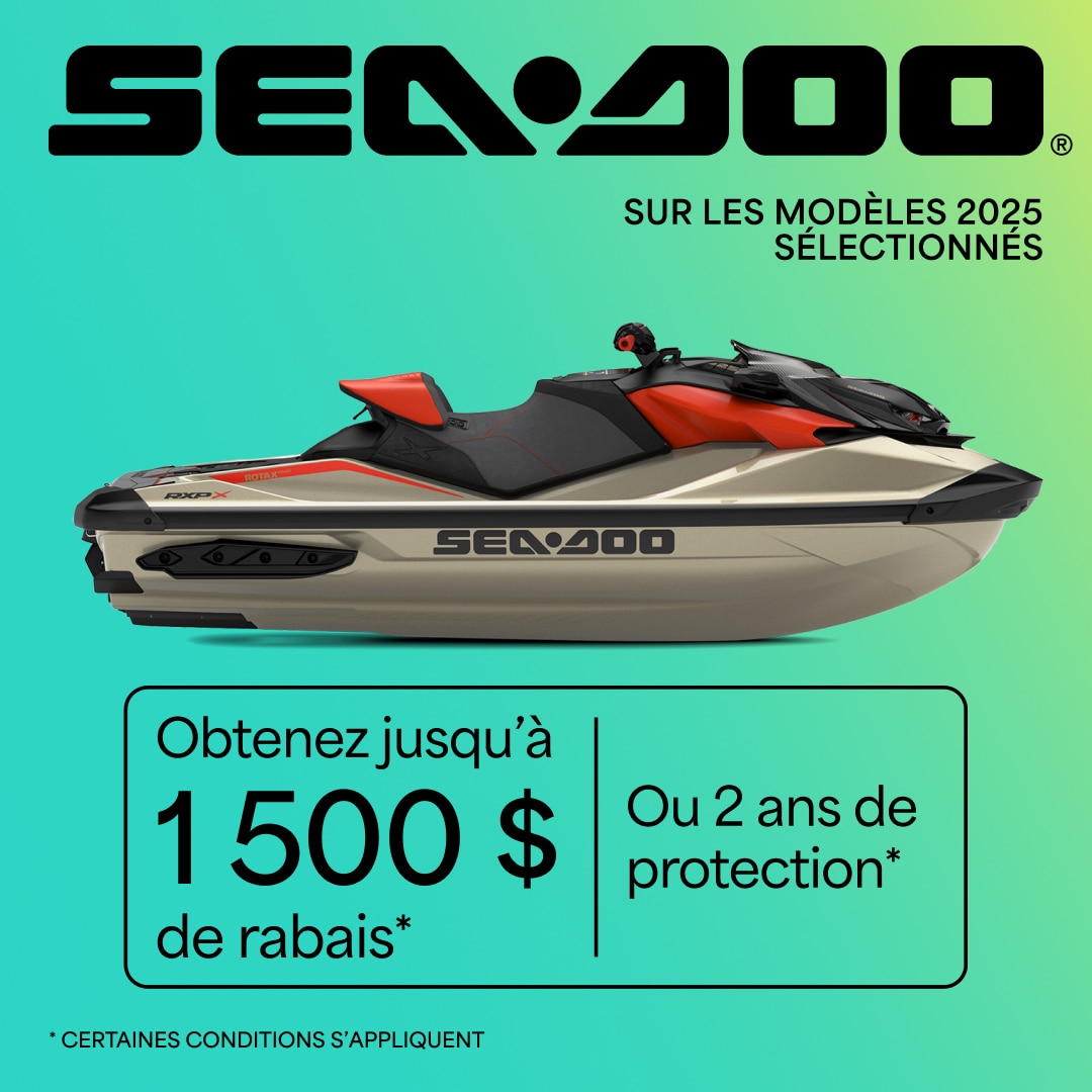 Obtenez jusqu'à 1500$ de rabais ou 2 ans de protection sur les modèles de motomarine 2025 sélectionnés