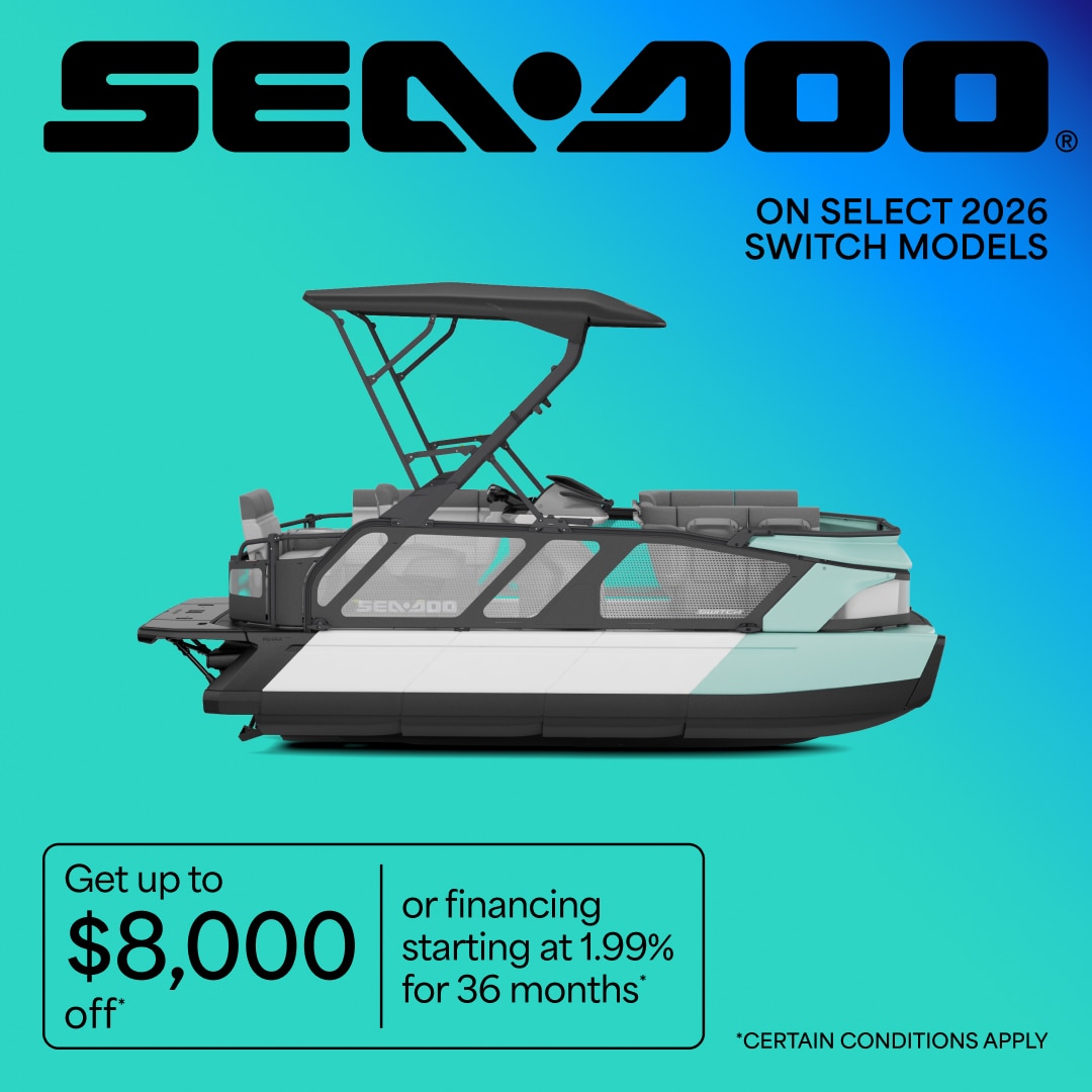 Get up to $8000 off or financing starting at 1,99% for 36 months on select 2026 Sea-Doo pontoons