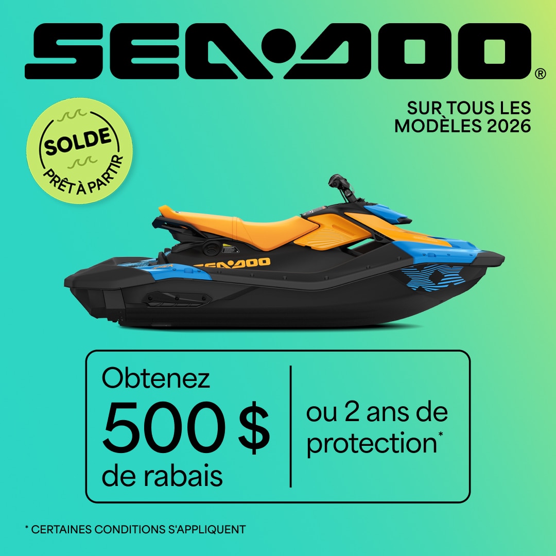 Obtenez 500$ de rabais ou 2 ans de protection sur tous les modèles de motomarines Sea-Doo 2026