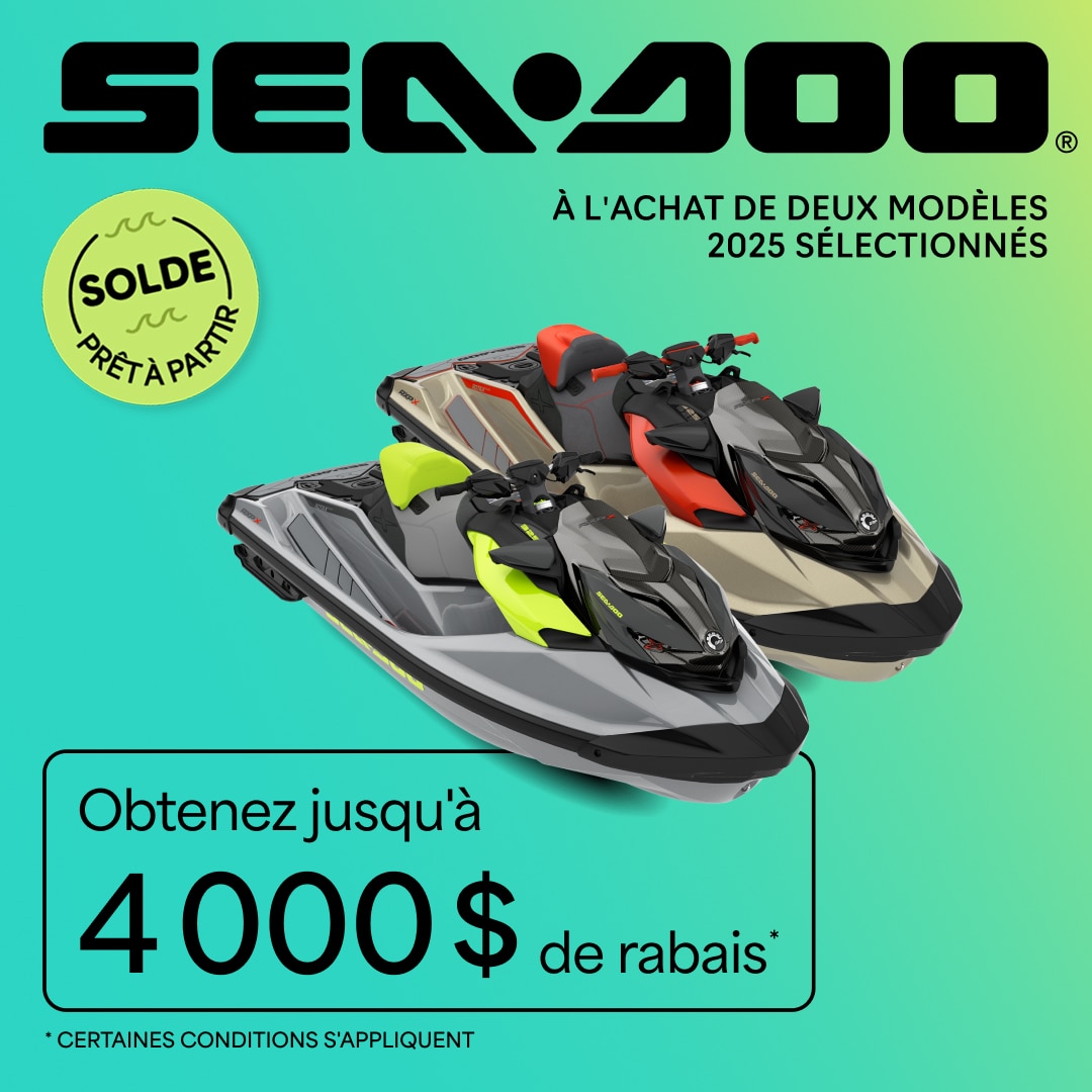 Obtenez jusqu'à 4000$ de rabais à l'achat de deux modèles de motomarine Sea-Doo 2025 selectionnés