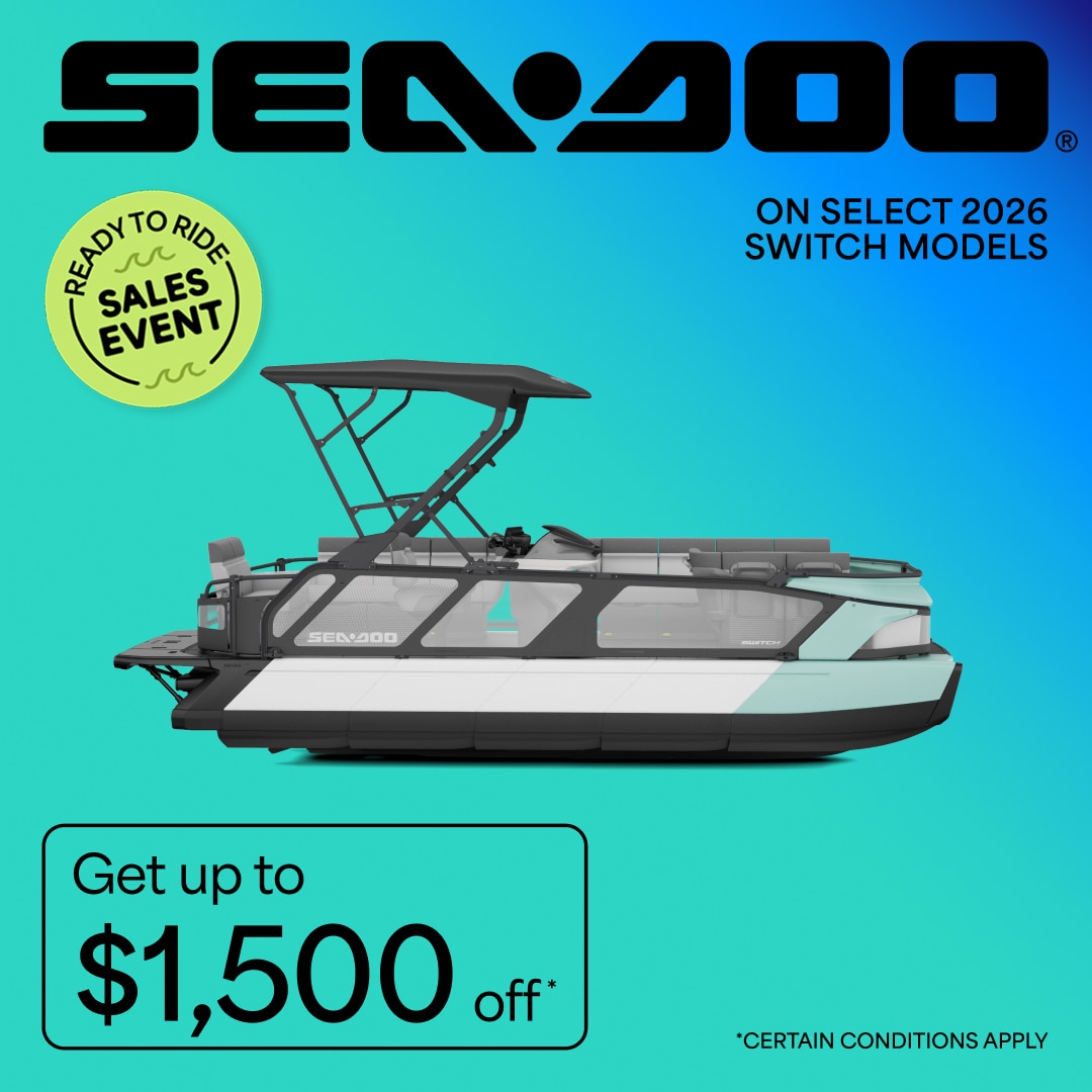 Get up to $5,000 or financing staring at 0% for 36 months on select 2025 Switch pontoon models