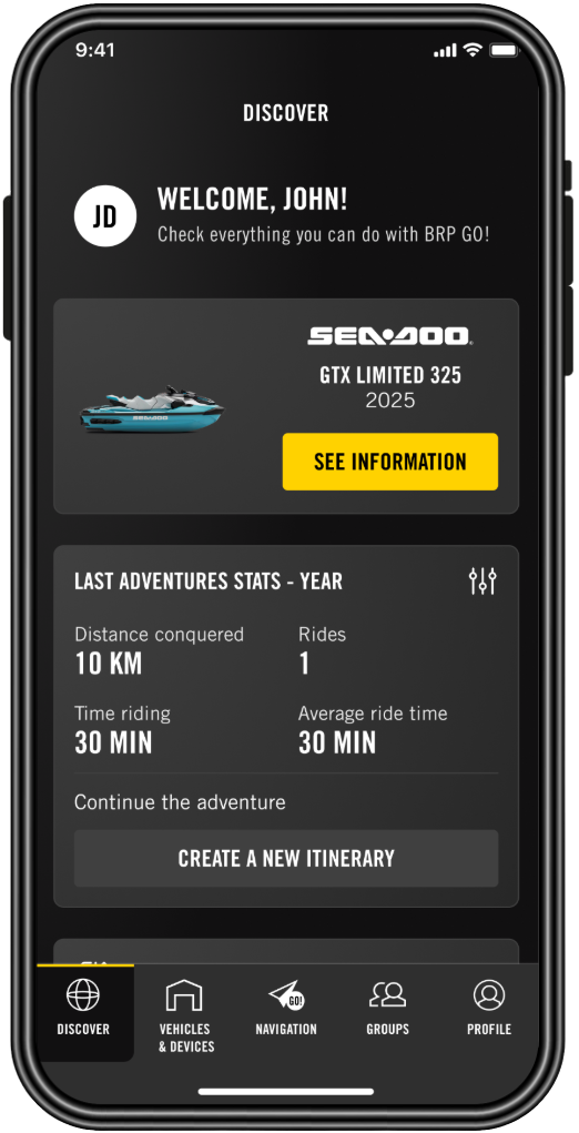 Discover tab of the BRP GO! phone app