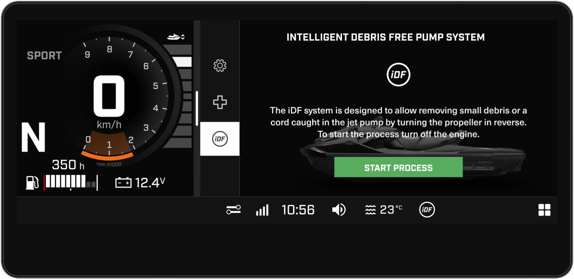 Aplicación para vehículos en la pantalla de 10,25 pulgadas de la moto acuática Sea-Doo.