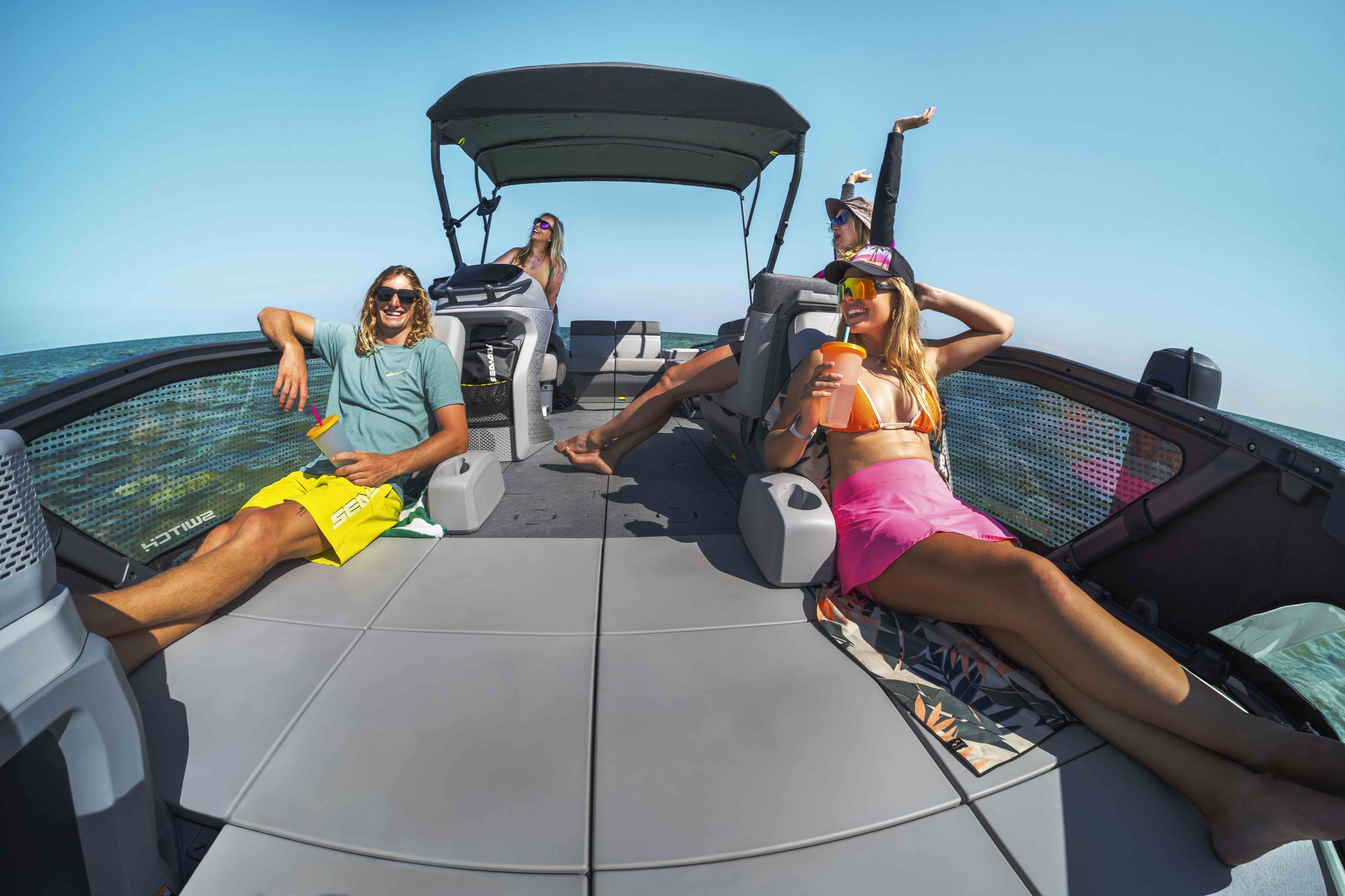 A group of friends enjoying a nice summer day on a 2026 Sea-Doo Switch Sport