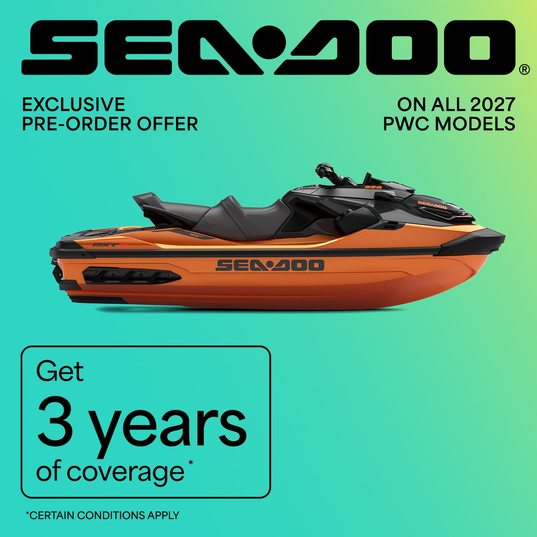 Get 3 years of coverage when you pre-order 2027 Sea-Doo personal watercraft models