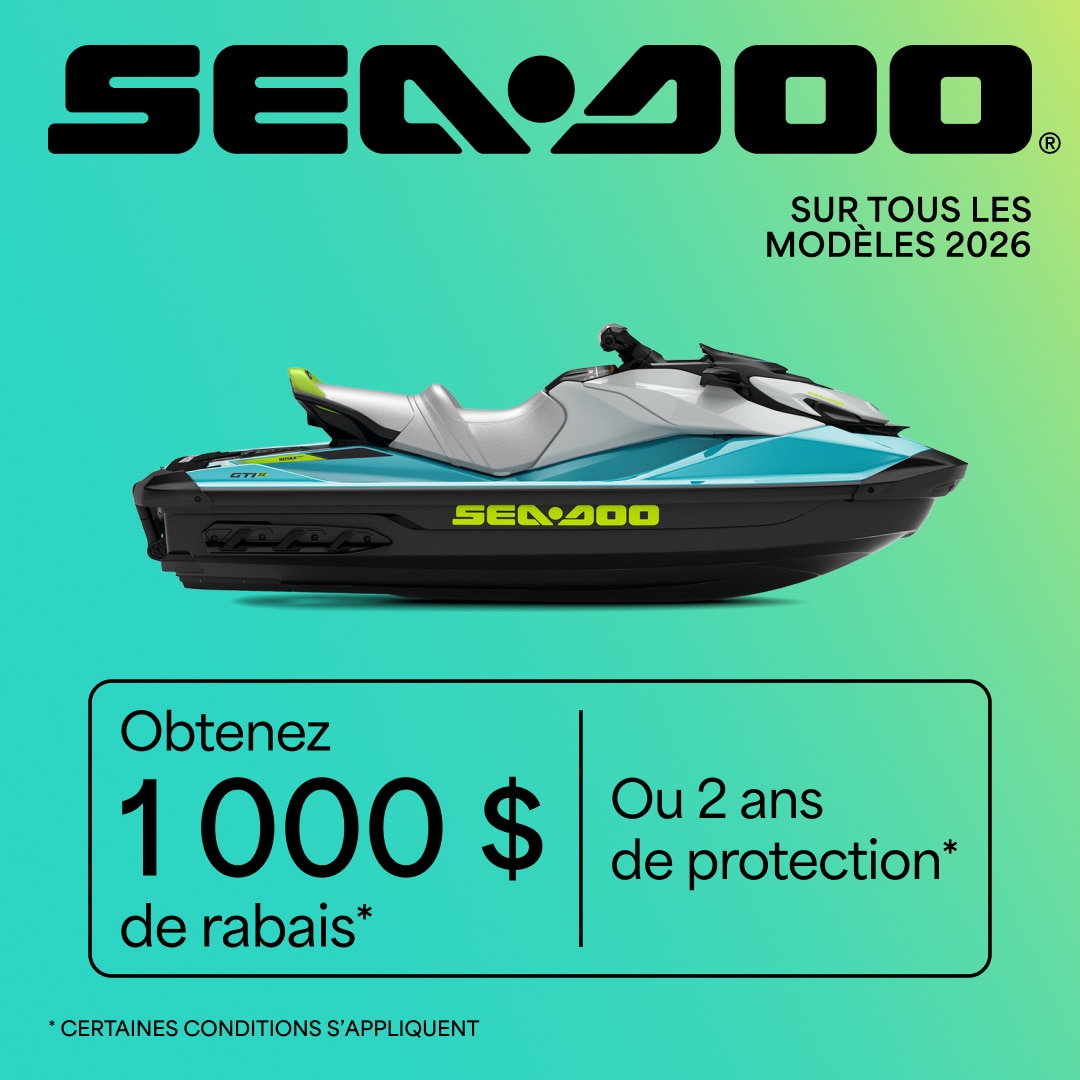 Obtenez 1000$ de rabais ou 2 ans de protection sur les motomarines Sea-Doo 2026