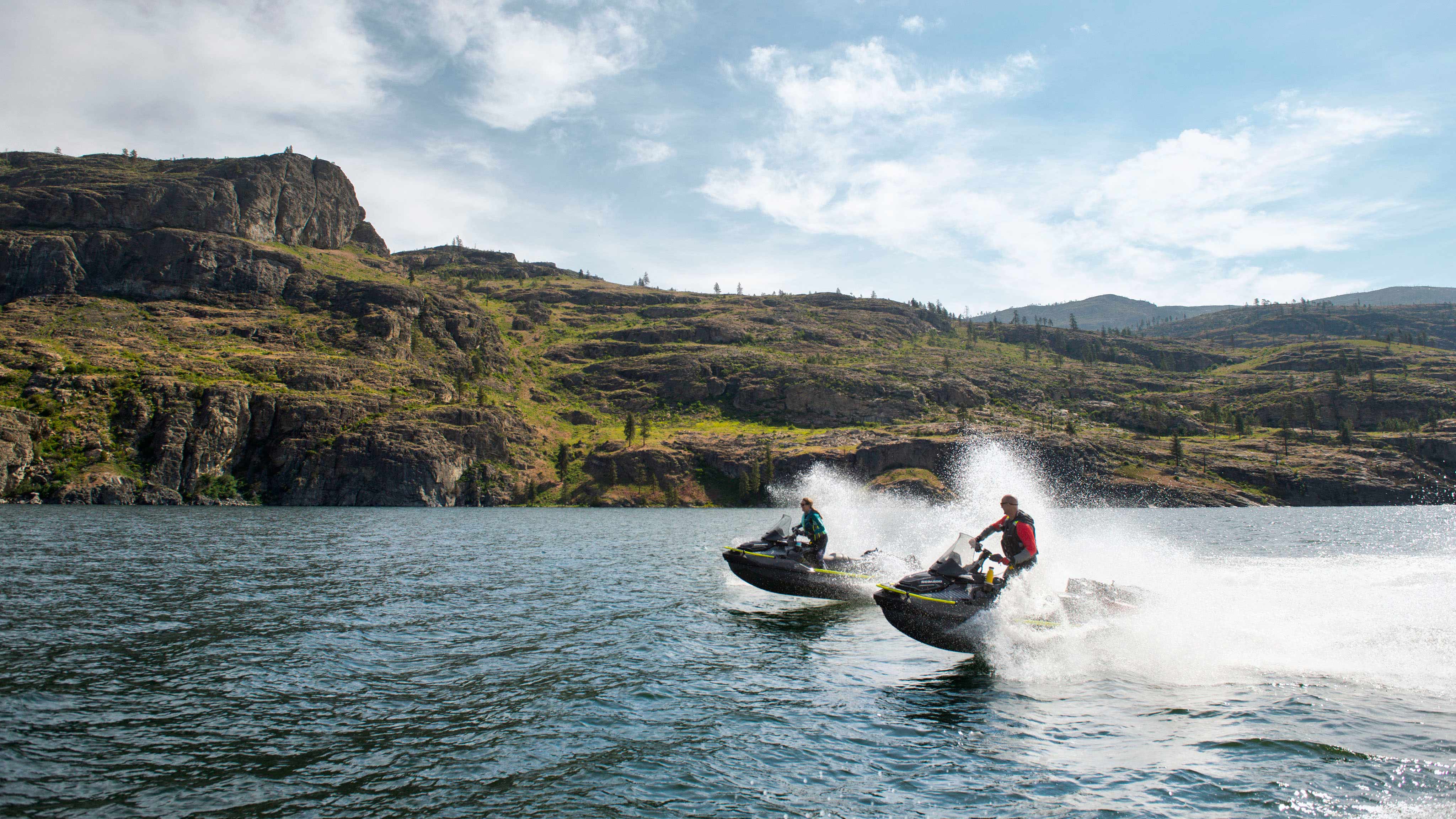 Two riders driving the new Sea-Doo Explorer Pro