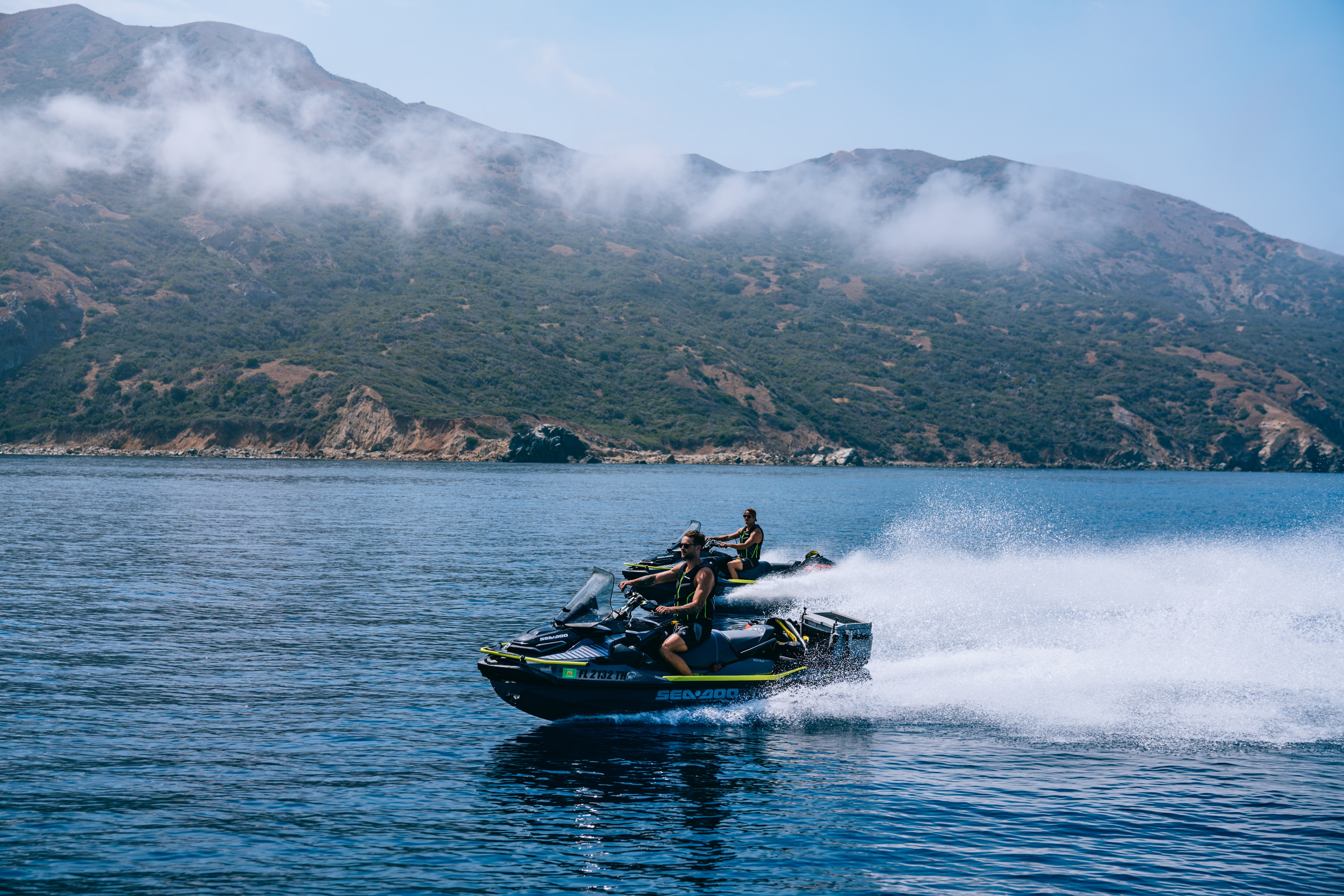 Dylan Efron riding his personal watercraft Sea-Doo Explorer Pro 170 in Catalina Island