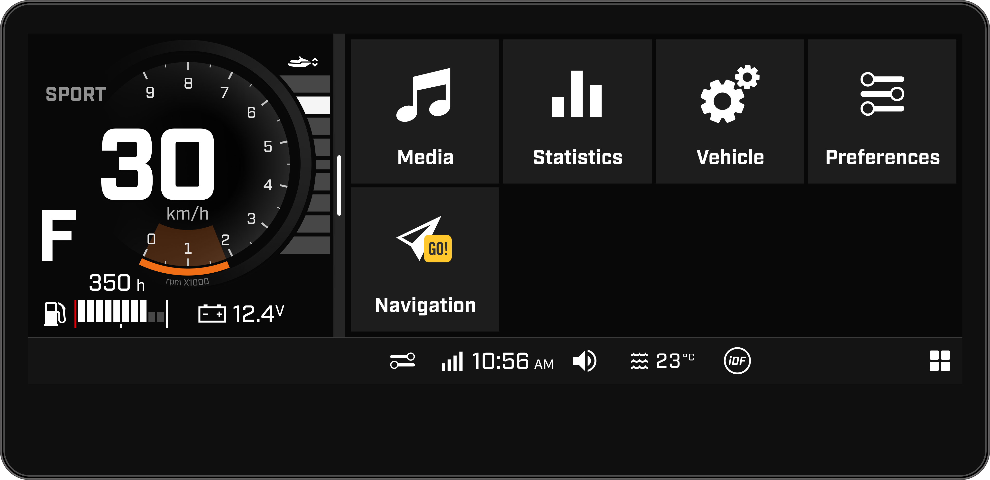 Applet menu in Sea-Doo's PWC 10.25" display