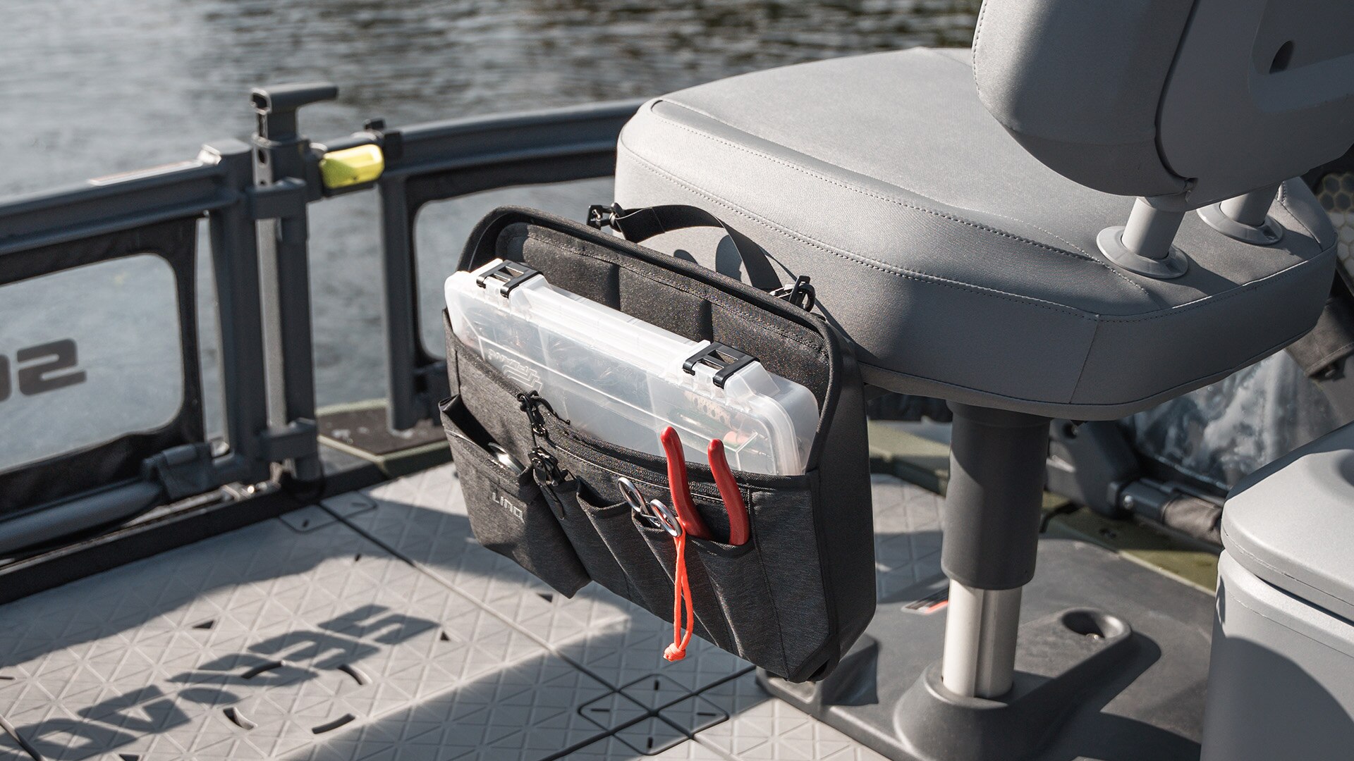 LinQ Lite Multipurpose Bag for Switch Pontoon, placed on the driver's seat
