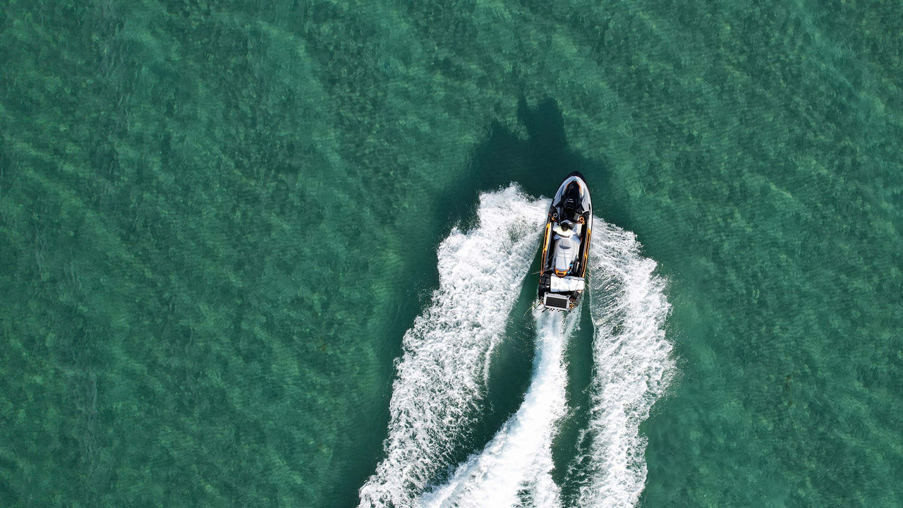 Bird view of Emmanuel Williams riding a Sea-Doo