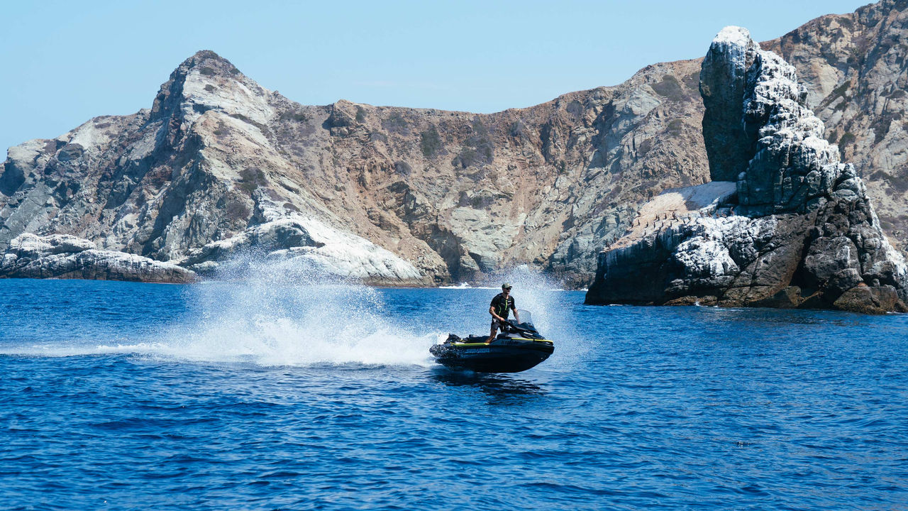 Man riding the Sea-Doo Explorer Pro 170