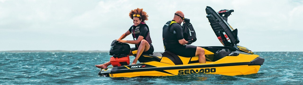 Couple on a Sea-Doo RXP-X with LnQ Accessoires