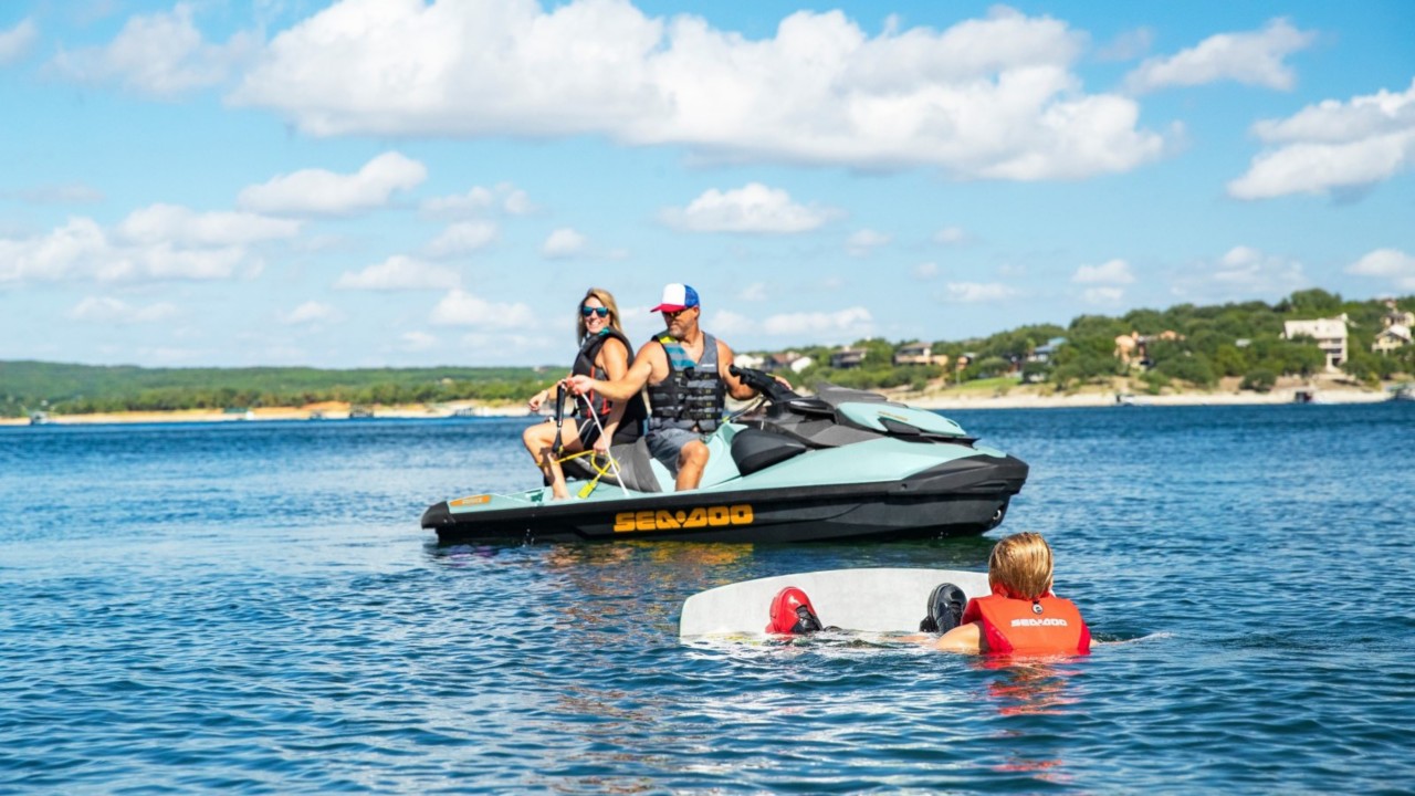 Family prepping a wakeboard ride with the Sea-Doo Wake Pro
